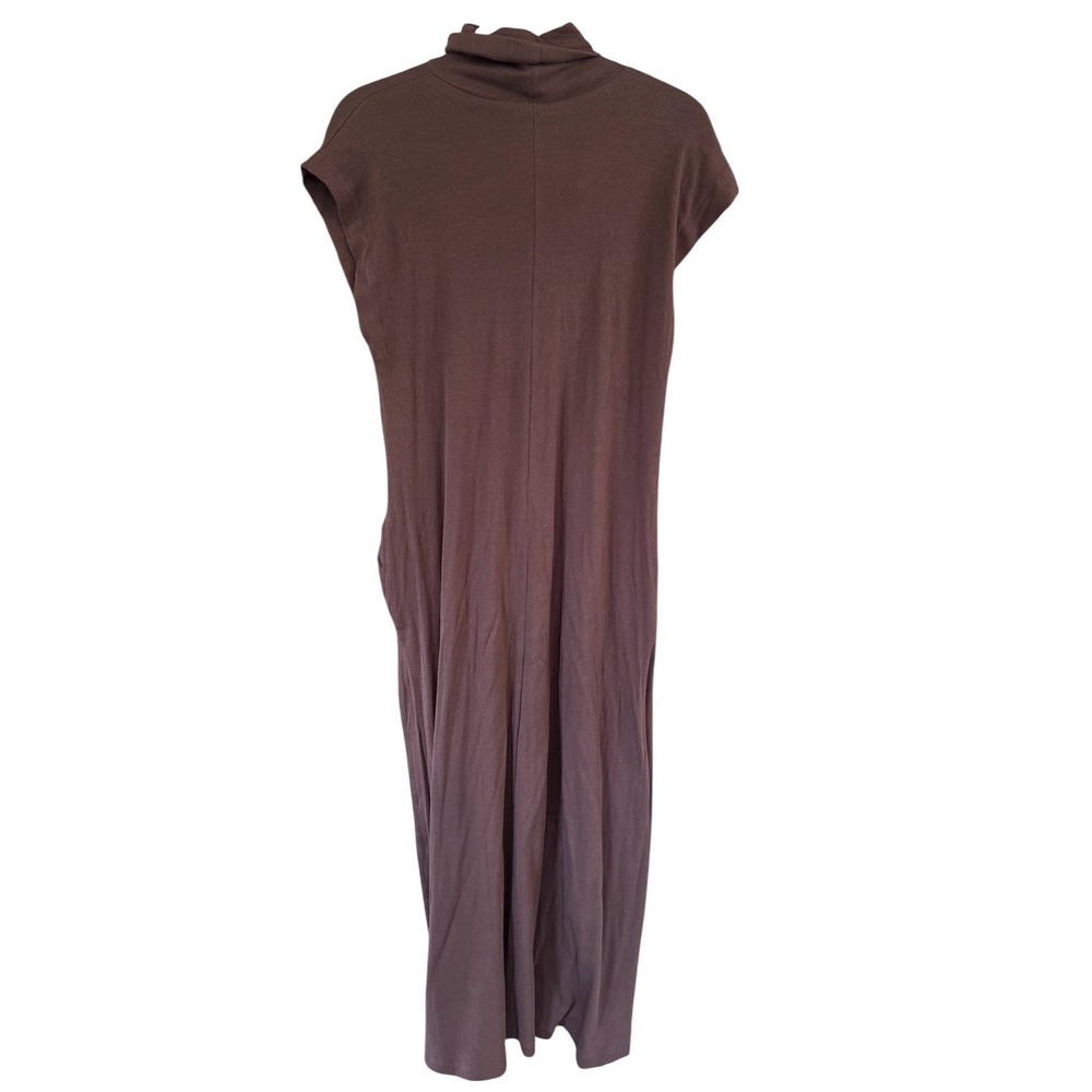 Zara Brown Ribbed Knit Mock Neck Sleeveless Maxi Dress Large Stretch Pockets